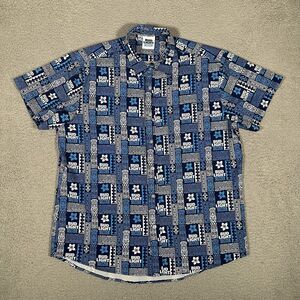 Bud Light Seltzer Shirt Mens Medium Blue‎ Hawaiian Tiki All Over Print Polyester